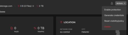 Hetzner credentials generation interface with access key and secret key displayed